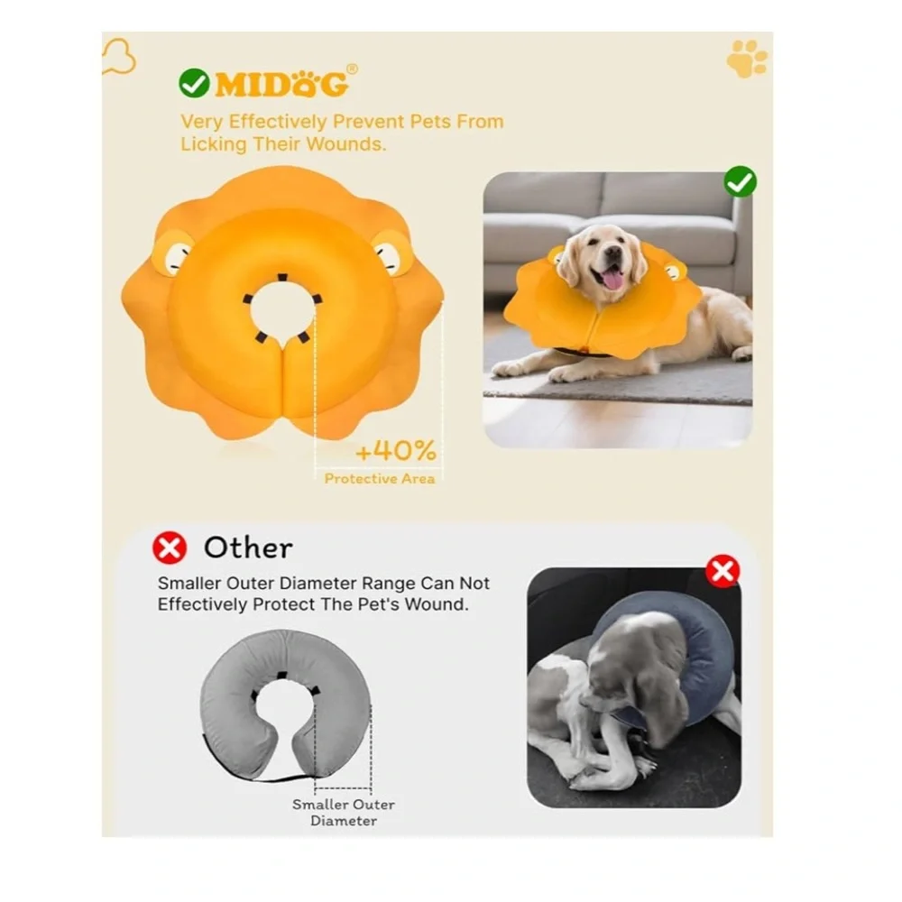 MIDOG Dog Cone Collar for Medium size Dogs Soft Inflatable Dog Cone Alternative